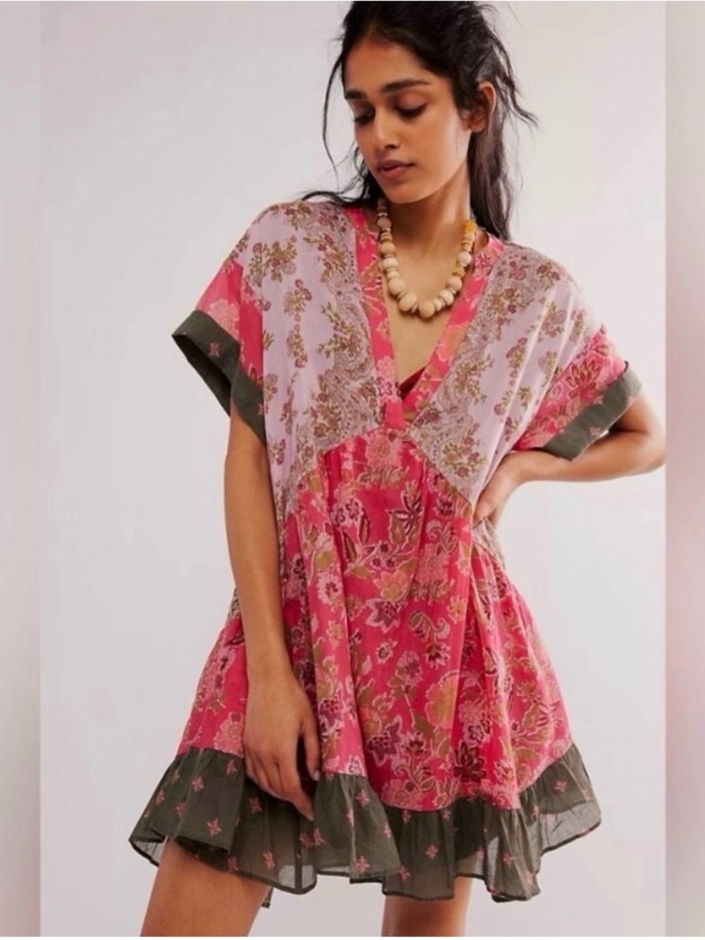 Free People Printed Agnes Mini Dress Pink Combo Size S